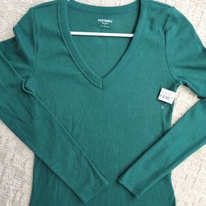 NWT Old Navy Women's Shirt Size S Green V-Neck Long Sleeve